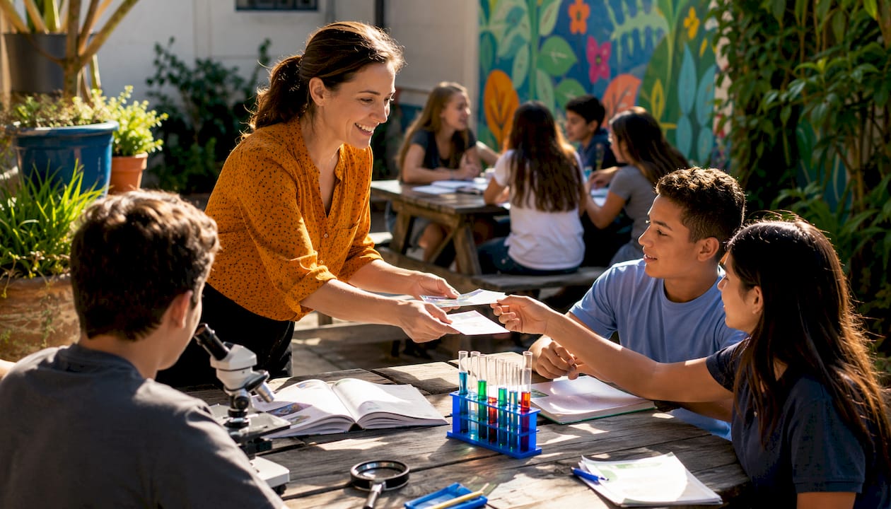 Teacher preparing interactive lesson materials
